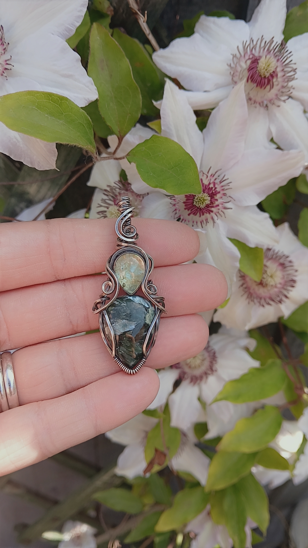 Seraphinite & Aquamarine Bezel Silver Necklace