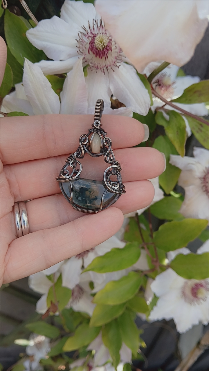 Moss Agate, Labradorite and Opal Silver Necklace
